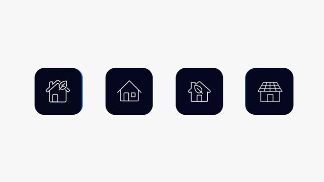 Animated Home Icons in Blue Rounded Square Buttons for UI Design