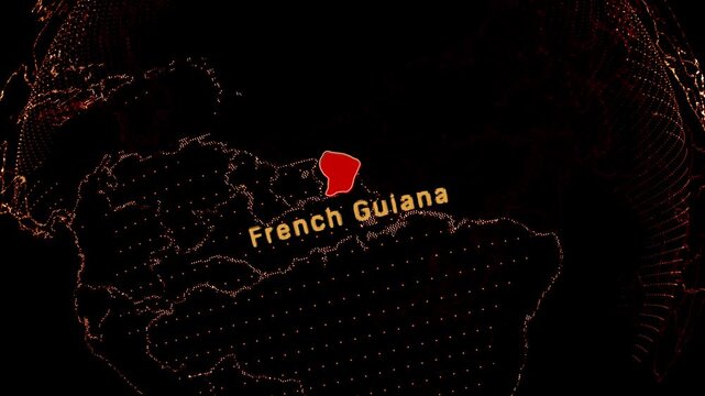 French Guiana Map Highlight on Rotating Digital Globe.