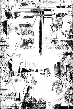 Glitch distorted grungy isolated layers . Design element for brochure, social media, posters, flyers. Overlay texture.Textured banner with Distress effect .Vector halftone dots . Screen print texture
