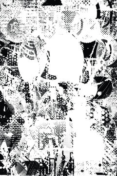 Glitch distorted grungy isolated layers . Design element for brochure, social media, posters, flyers. Overlay texture.Textured banner with Distress effect .Vector halftone dots . Screen print texture