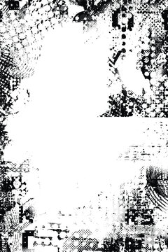 Glitch distorted grungy isolated layers . Design element for brochure, social media, posters, flyers. Overlay texture.Textured banner with Distress effect .Vector halftone dots . Screen print texture