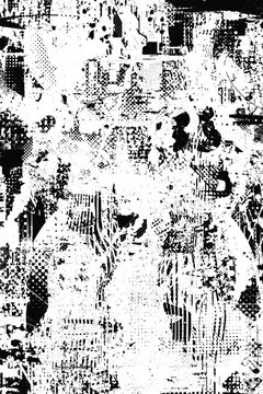 Glitch distorted grungy isolated layers . Design element for brochure, social media, posters, flyers. Overlay texture.Textured banner with Distress effect .Vector halftone dots . Screen print texture