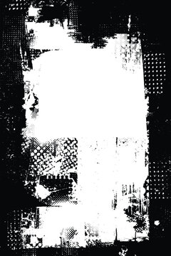Glitch distorted grungy isolated layers . Design element for brochure, social media, posters, flyers. Overlay texture.Textured banner with Distress effect .Vector halftone dots . Screen print texture