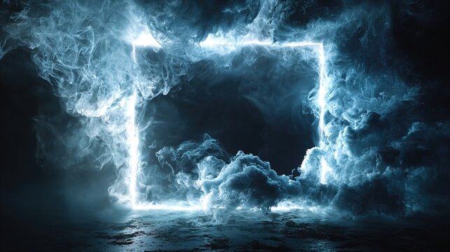 Mystical Cloudscape with Illuminated Frame and Stormy Atmosphere.