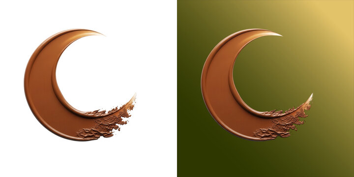 A crescent moon shape with a textured, carved wooden appearance, isolated on a white background, featuring intricate surface details and curves
