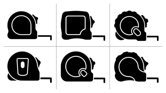 Tape measure silhouettes set with measuring tools for construction and DIY