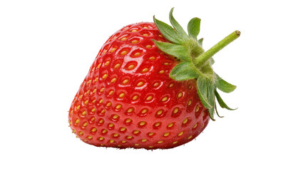 Ripe red strawberry with green leaves and stem, isolated on transparent background © Aliona