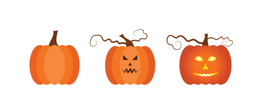 Halloween Spooky Pumpkin Jack O Lantern Set Isolated on White Backgrounds