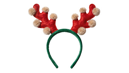 Red velvet reindeer antlers with fluffy pom-poms, isolated on transparent background © Aliona
