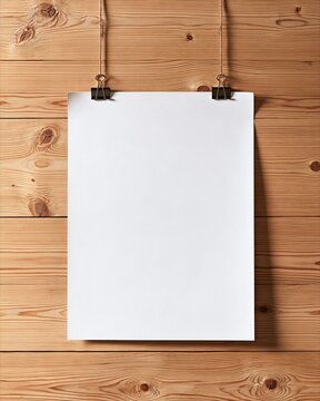 Blank White Poster Sheet Clipped to a Wooden Wall