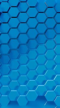 Blue hexagonal panels form a futuristic geometric surface with subtle lighting motion. Technology presentation, website hero section, and digital media.