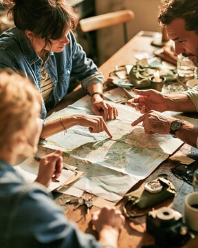 Family Planning a Weekend Road Trip Around a Map