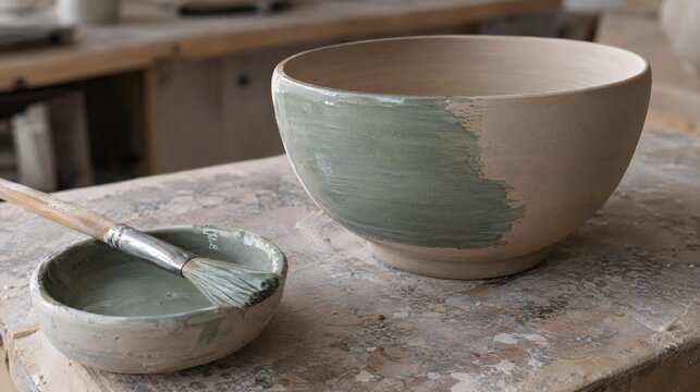 Ceramic glaze brushed onto a bisque vessel