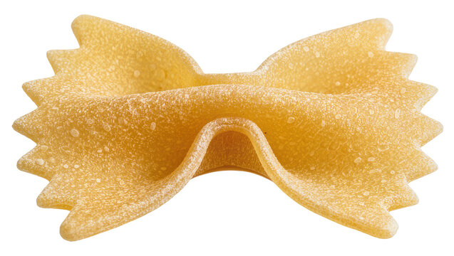 Golden farfalle pasta bow tie shape textured surface, isolated on transparent background