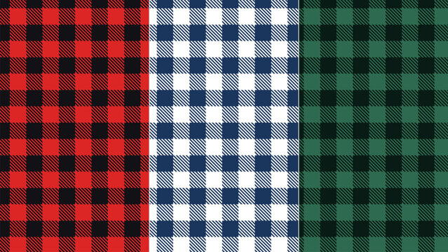 Classic lumberjack buffalo plaid checkered seamless pattern background set in red blue and green colors