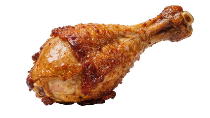 Crispy golden brown roasted chicken leg quarter, isolated on transparent background © Viktor