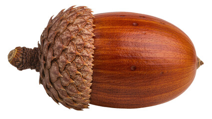 Brown acorn with textured cap, isolated on transparent background © Viktor