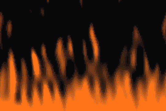 Orange 1 bit dither pixel fire flames on black background