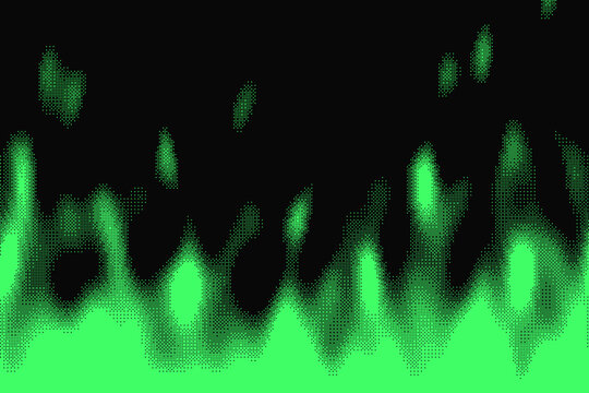 Green 1 bit dither pixel fire flames on black background