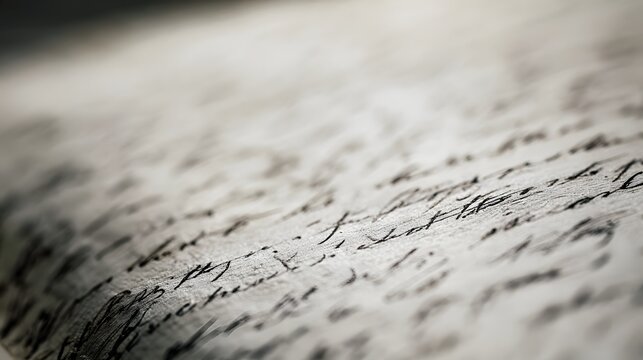 Close up of aged handwritten script on textured paper  showing elegant cursive strokes and subtle wear under soft lighting