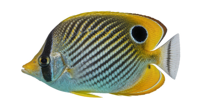 Colorful butterflyfish with black eye spot, isolated on transparent background