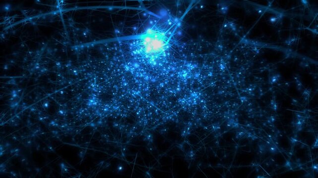 Cyan Glowing Particle Network Energy Core VJ Background