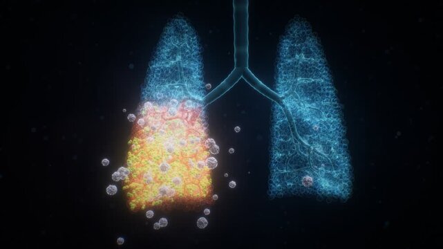 pneumonia inflammation in lungs 3d medical animation bacteria infecting alveoli and immune white blood cells