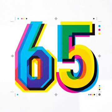 Colorful CMYK Number 65 Graphic Design with Print Marks