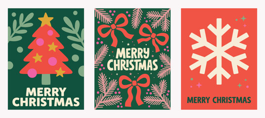 A vibrant collection of christmas card vectors featuring festive designs of trees snowflakes and ribbons perfect for holiday greetings and celebrations © MstNurjahan