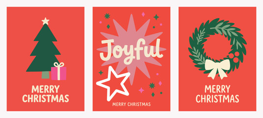 A vibrant collection of christmas card vector designs featuring festive imagery like trees wreaths and joyful greetings in a bold celebratory style © MstNurjahan