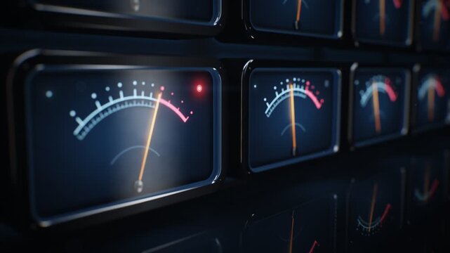 3D Analog VU Meter Needles Bouncing to Music Beat with Glowing Blue Dials