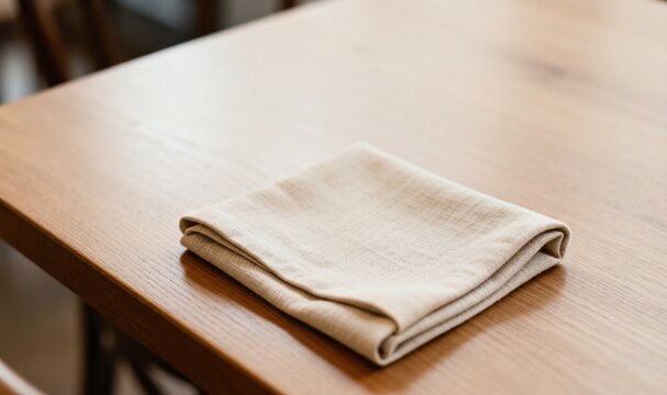 Folded Linen Napkin, Cream Beige Simple Neat Fold Table Setting