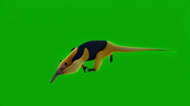 A tamandua, or collared anteater, walks on a green screen. Ideal for VFX, educational videos, and wildlife projects.