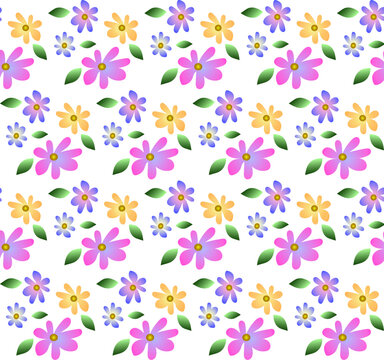 Pastel Wildflower Seamless Pattern with Colorful Pink Purple Yellow and Green Floral Motifs