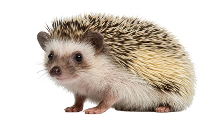 Small African pygmy hedgehog with spiky quills, isolated on transparent background © Constantin