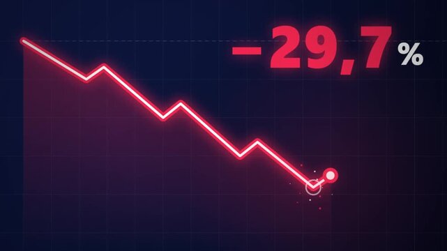 Animated Stock Market Crash Line Graph Falling on Dark Background