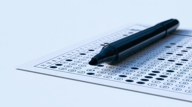 Education - Multiple choice test sheet with black marker pen