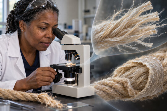 Inspector Viewing Rope Fibers Through Microscope