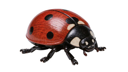 Wooden ladybug figurine with black spots, isolated on transparent background © Maria