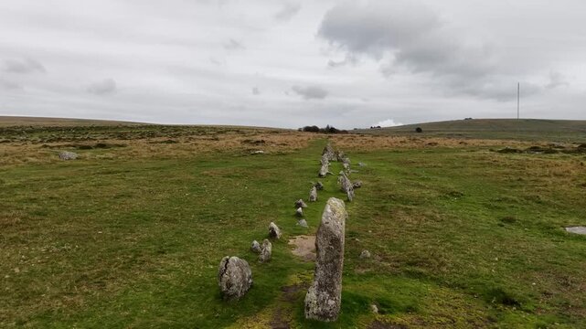 Prehistoric settlement stones on the hills above Merrivale on Dartmoor