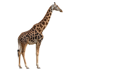 Tall spotted giraffe with long neck, isolated on transparent background © Maria
