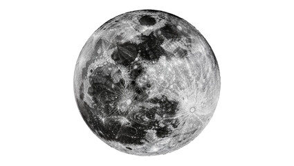 Detailed full moon surface with craters and maria, isolated on transparent background © Maria