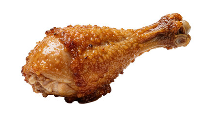 Crispy golden fried chicken drumstick with textured skin, isolated on transparent background © Maria