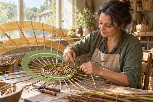 Artisan Shaping a Willow Basket Base