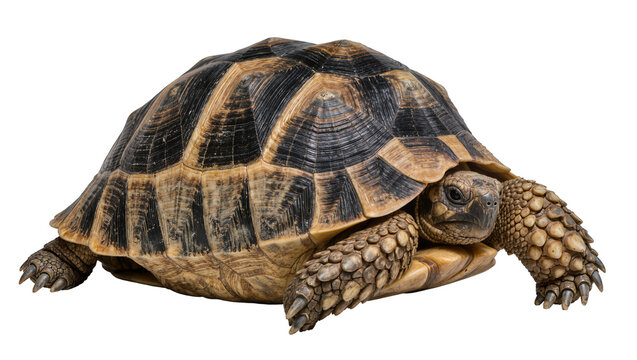 Detailed view of a Mediterranean spur-thighed tortoise shell pattern, isolated on transparent background