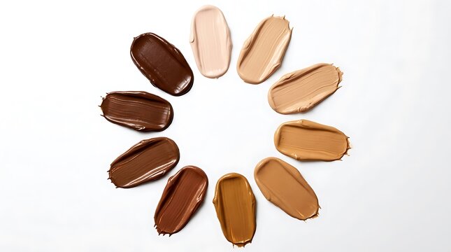 Set of cosmetic foundation makeup color swatches showing a range of different skin tone shades circle. skintone palette