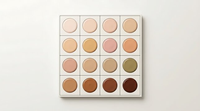 Professional makeup eyeshadow palette with sixteen different colorful powder shades in square case. skintone palette