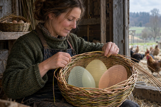 Farm Artisan Weaving an Egg Basket