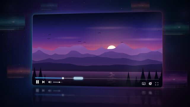 Futuristic Glass Video Player Buffering Loading Spinner With Streaming Data Chunks Filling Progress Bar Seamless Loop
