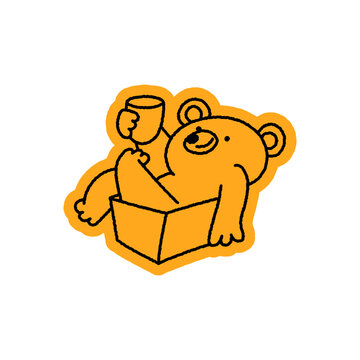 Vector Playful quirky doodle hand drawn illustration, animal mascot and character for coffee shop, cafe, food delivery, packaging, menus and stickers, line art cartoon logo design element,